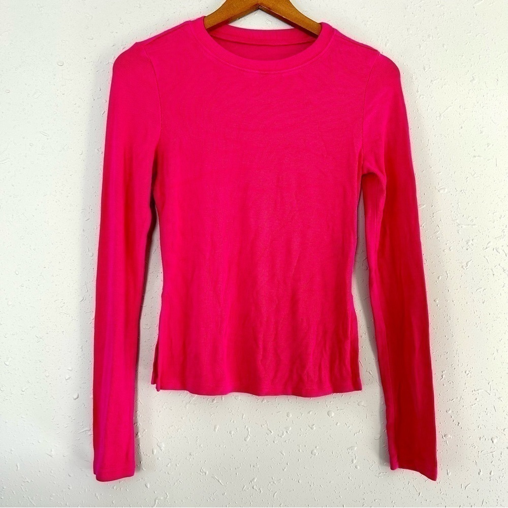 š¦ Shein Bubble Gum Pink Scoop Neck Ribbed Long Sleeve Light Sweater Shirt Med